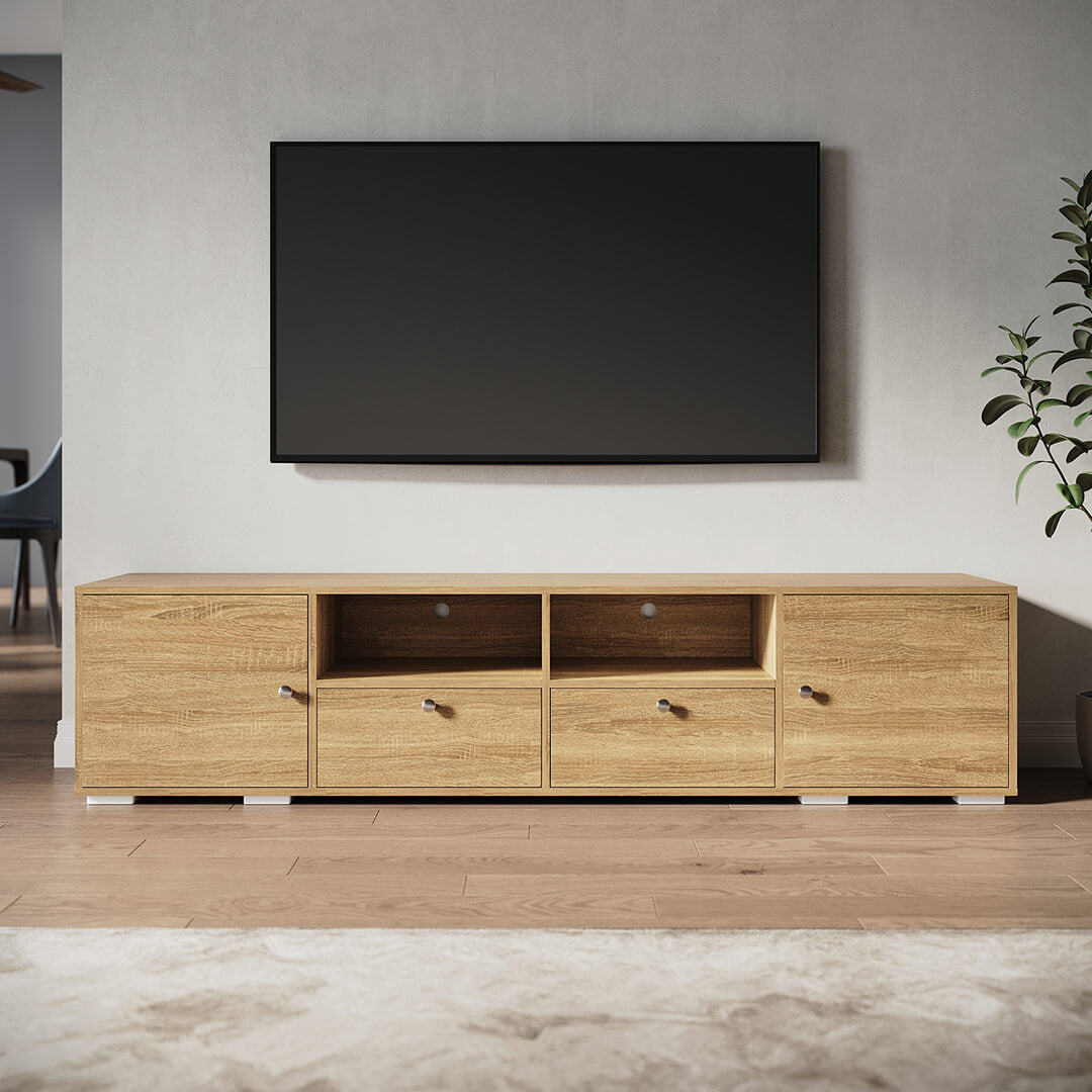 1800mm Natural TV Cabinet Entertainment Unit Stand with 2 open storage & 4 closed storage - Elegant Showers AU