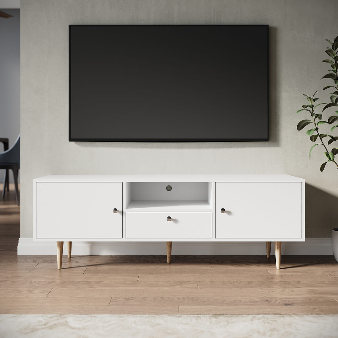 1400mm TV Cabinet Entertainment Unit Stand Storage Drawer Shelf White - Elegant Showers AU