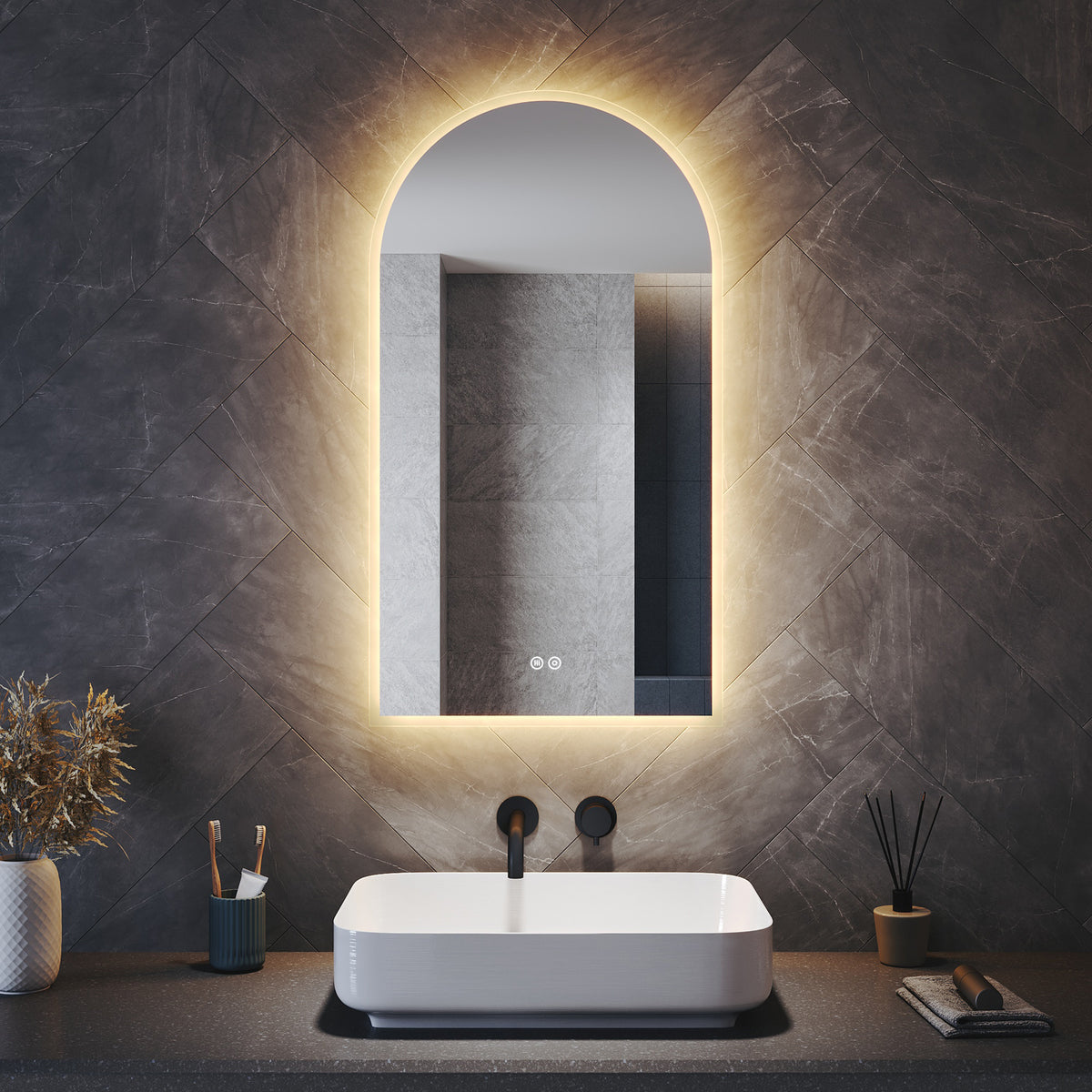 Bathroom Mirror with Lighting Curved LED Bathroom Mirror 500x900x35mm