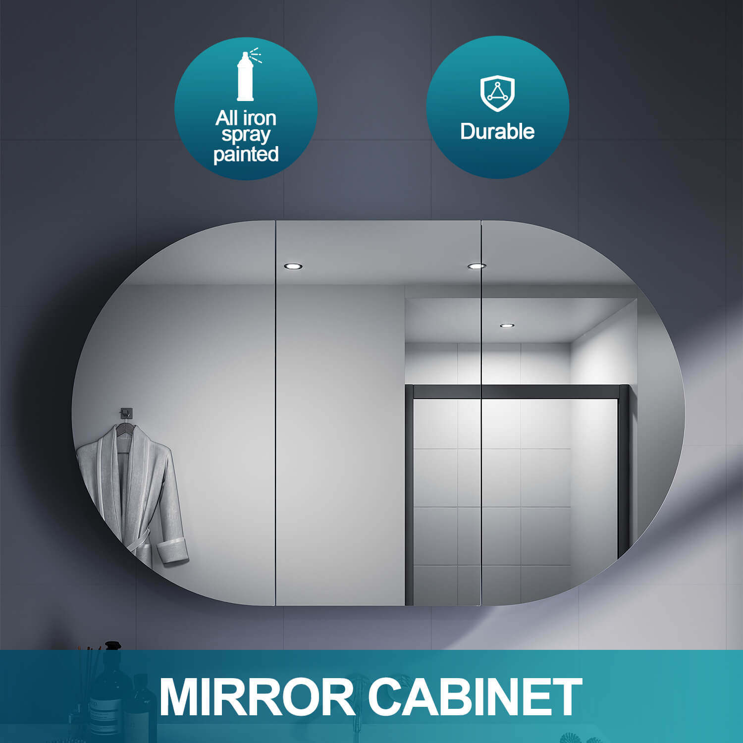 Oval Mirror Cabinet Medicine Shaving Bathroom Wall Hung or In-wall 1200x750mm - Elegantshowers