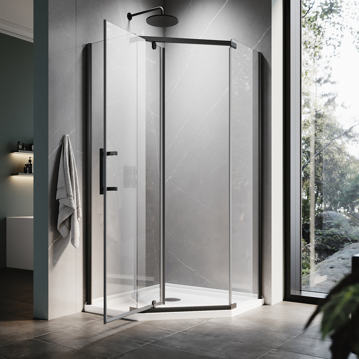 ELEGANT SHOWERS Diamond Semi Frameless Shower Screen black 90cm-100cm