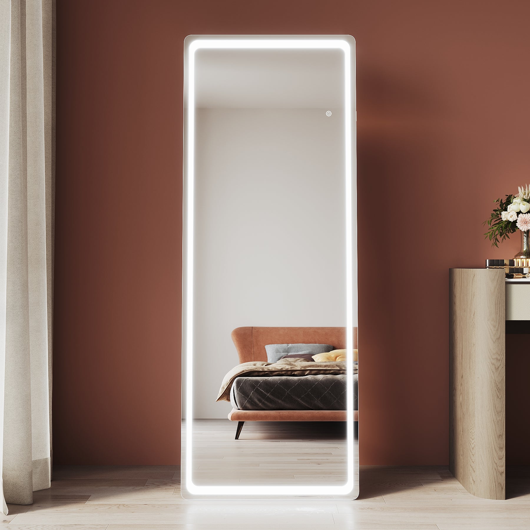 LED standing mirror, 3 lighting modes, full-length mirror with memory function, 1600x600x35mm