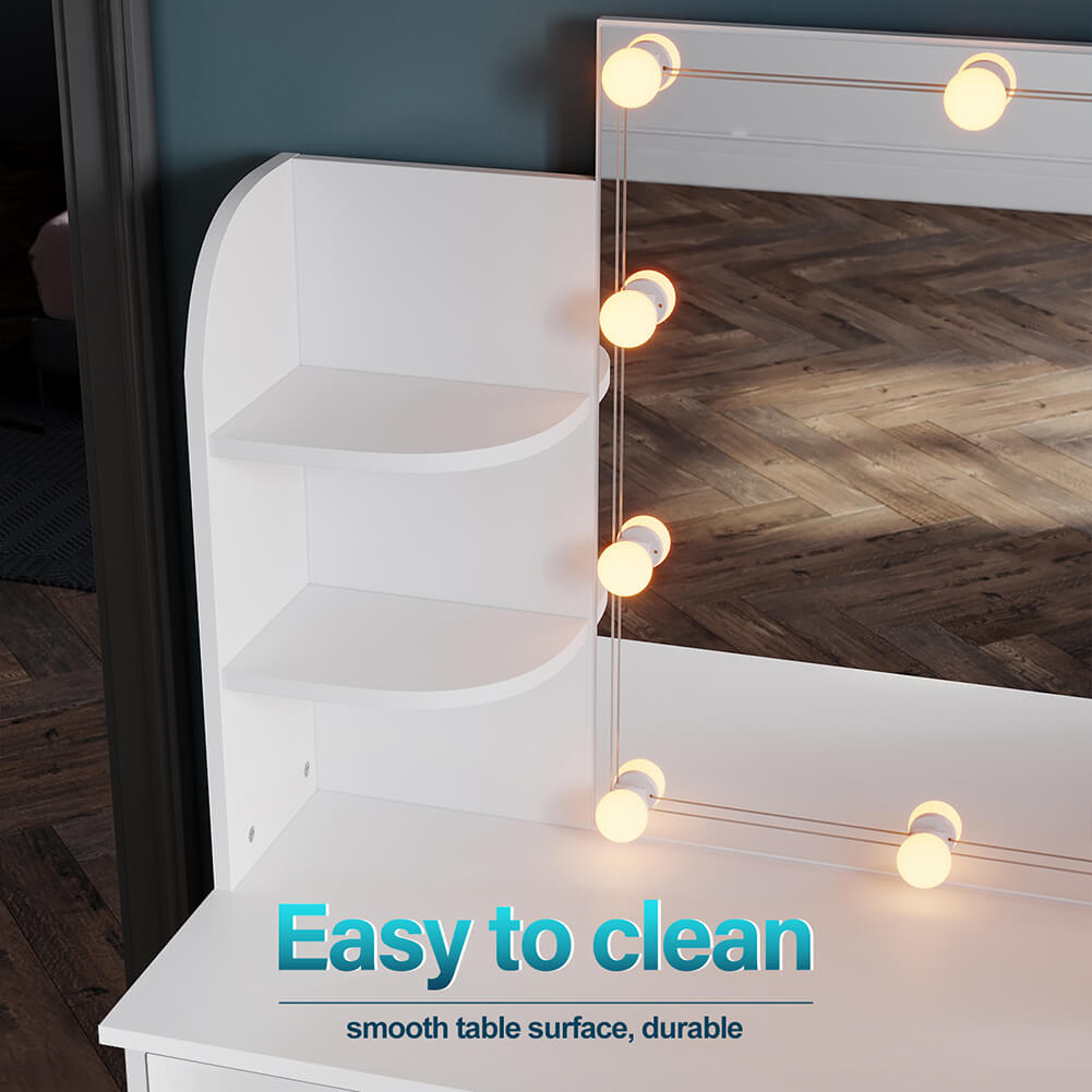 White Dressing Table Lighting Vanity Mirror Dresser Bedroom Furniture Makeup - Elegantshowers