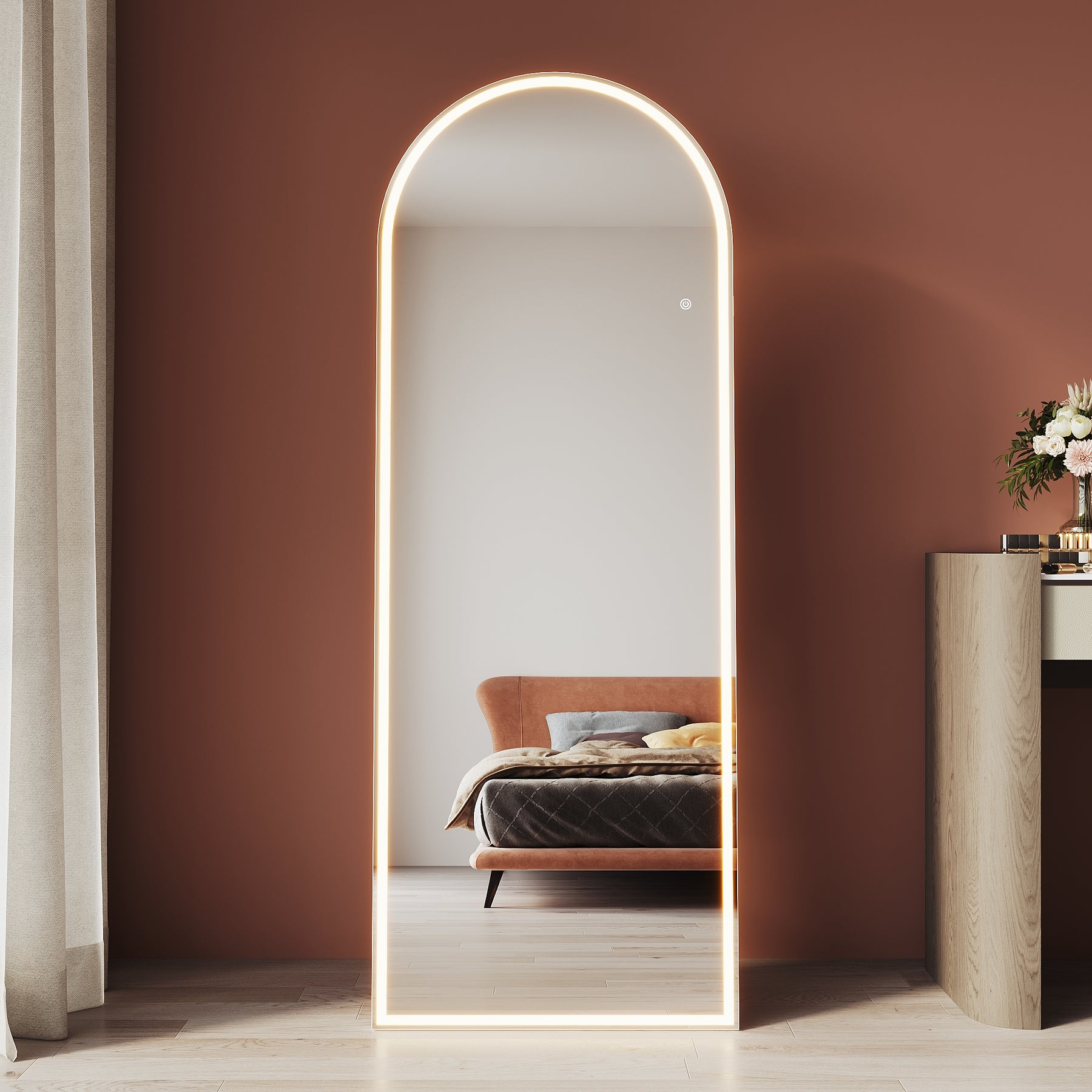 Arched makeup mirror with LED lights, with removable bracket, wall-mountable 1600x600x35mm