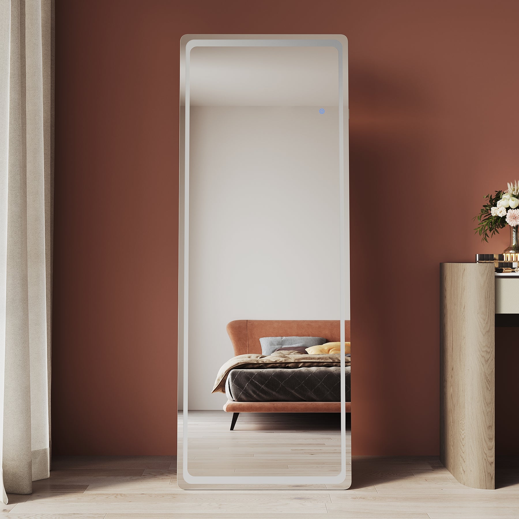 LED standing mirror, 3 lighting modes, full-length mirror with memory function, 1600x600x35mm