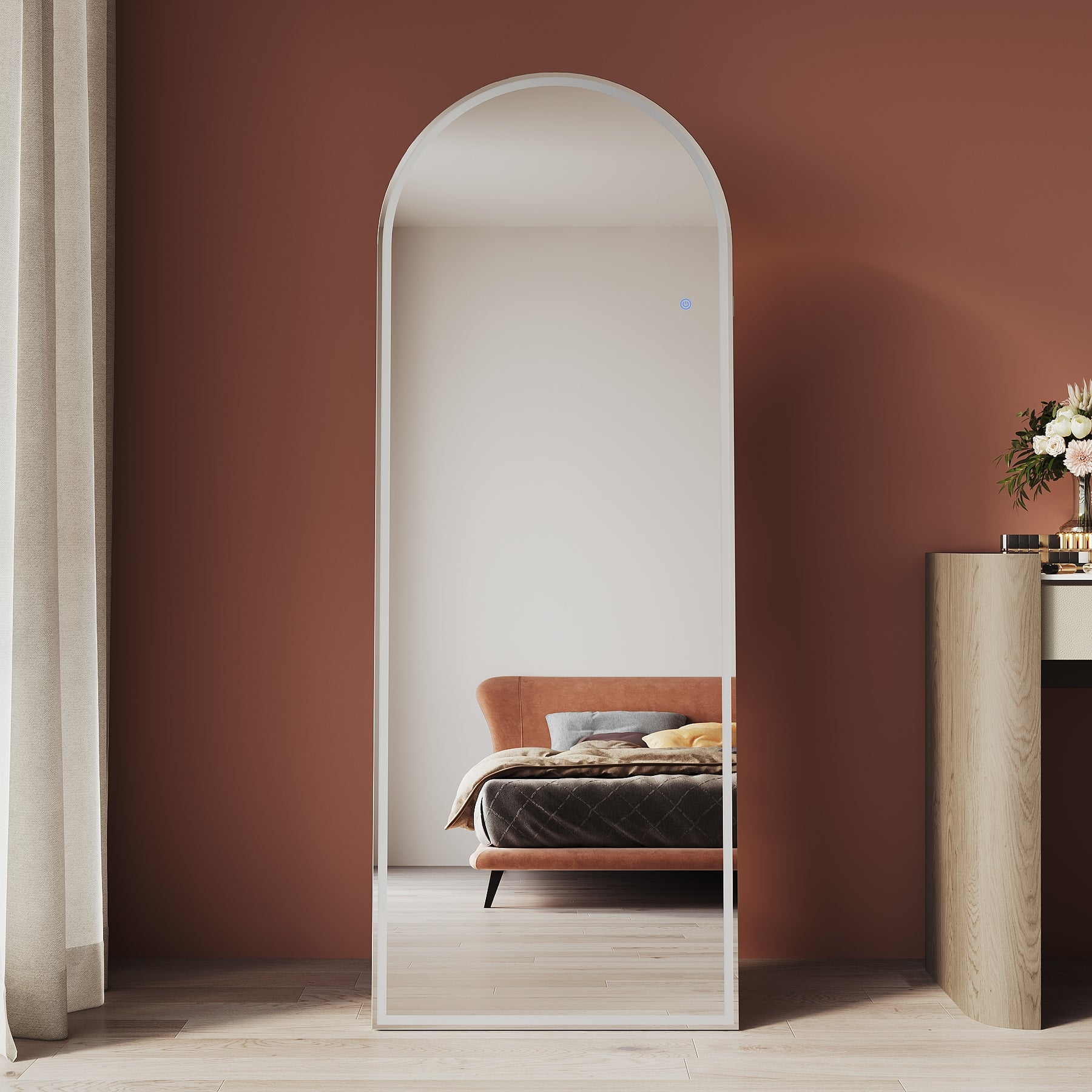 Arched makeup mirror with LED lights, with removable bracket, wall-mountable 1600x600x35mm