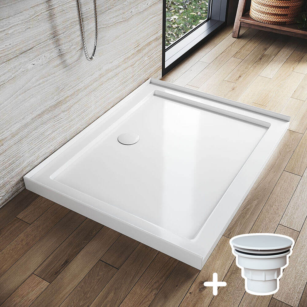 Rectangular Durable Solid Acrylic Fiberglass Shower Base White - Elegant Showers AU