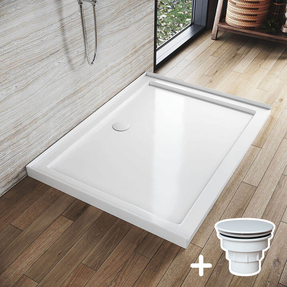 Rectangular Durable Solid Acrylic Fiberglass Shower Base White - Elegant Showers AU