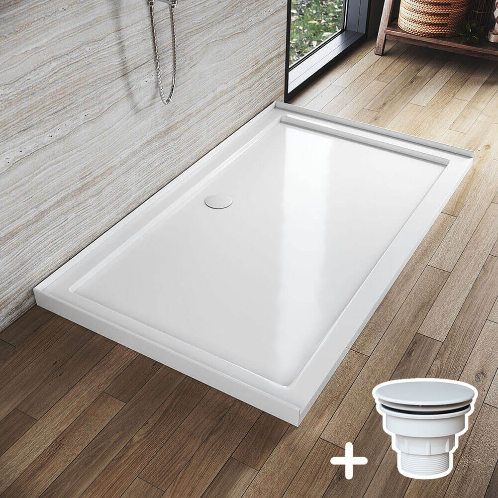 Rectangular Durable Solid Acrylic Fiberglass Shower Base White - Elegant Showers AU
