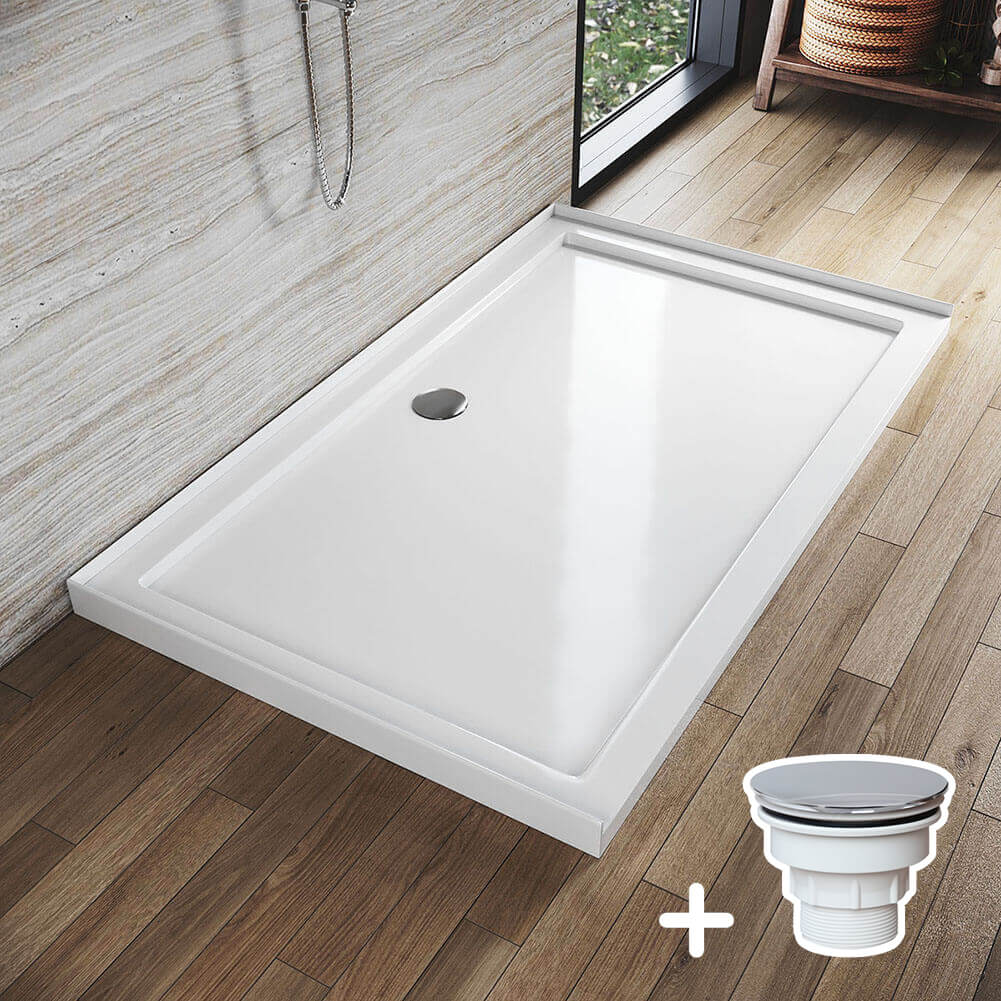 Rectangular Durable Solid Acrylic Fiberglass Shower Base White - Elegant Showers AU