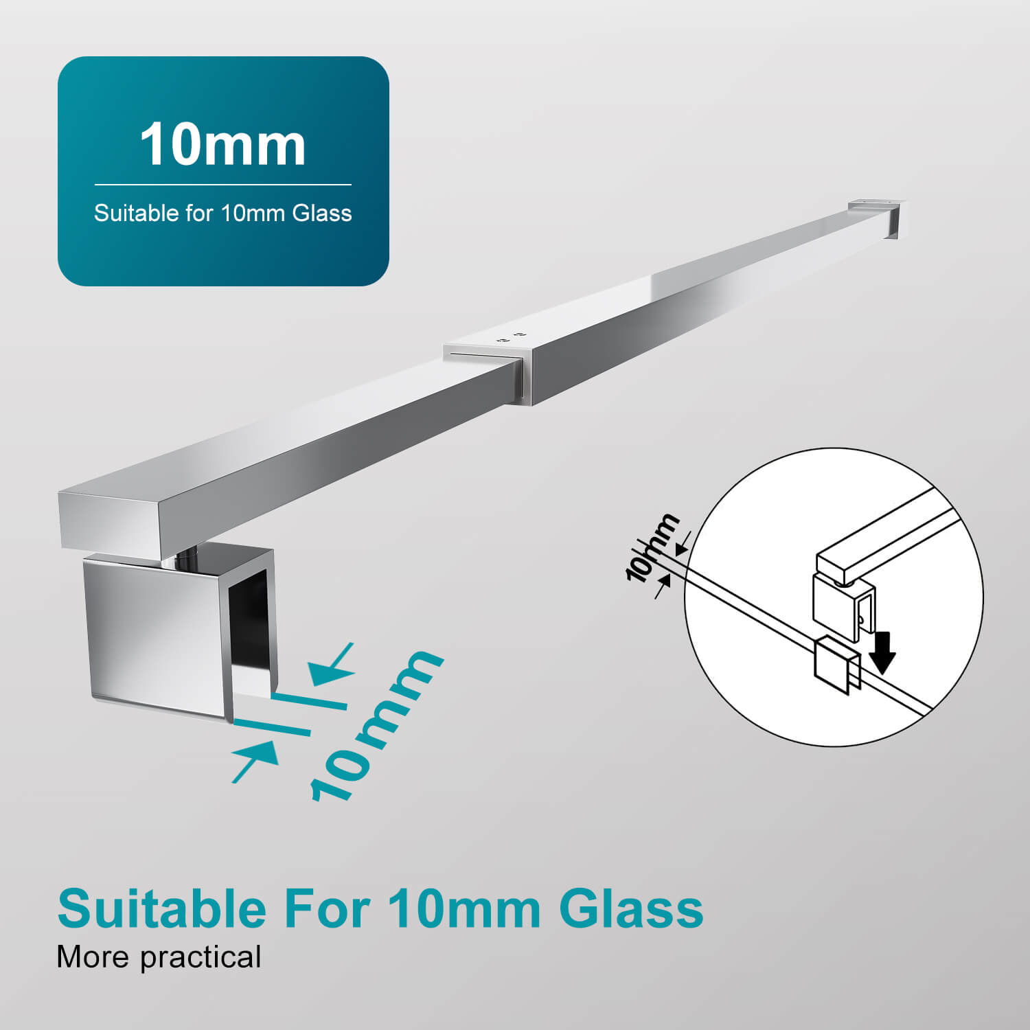 Adjustable length 700-1200mm Shower Screen Stainless Steel Support Bar Glass Panel Fixation - Elegant Showers AU