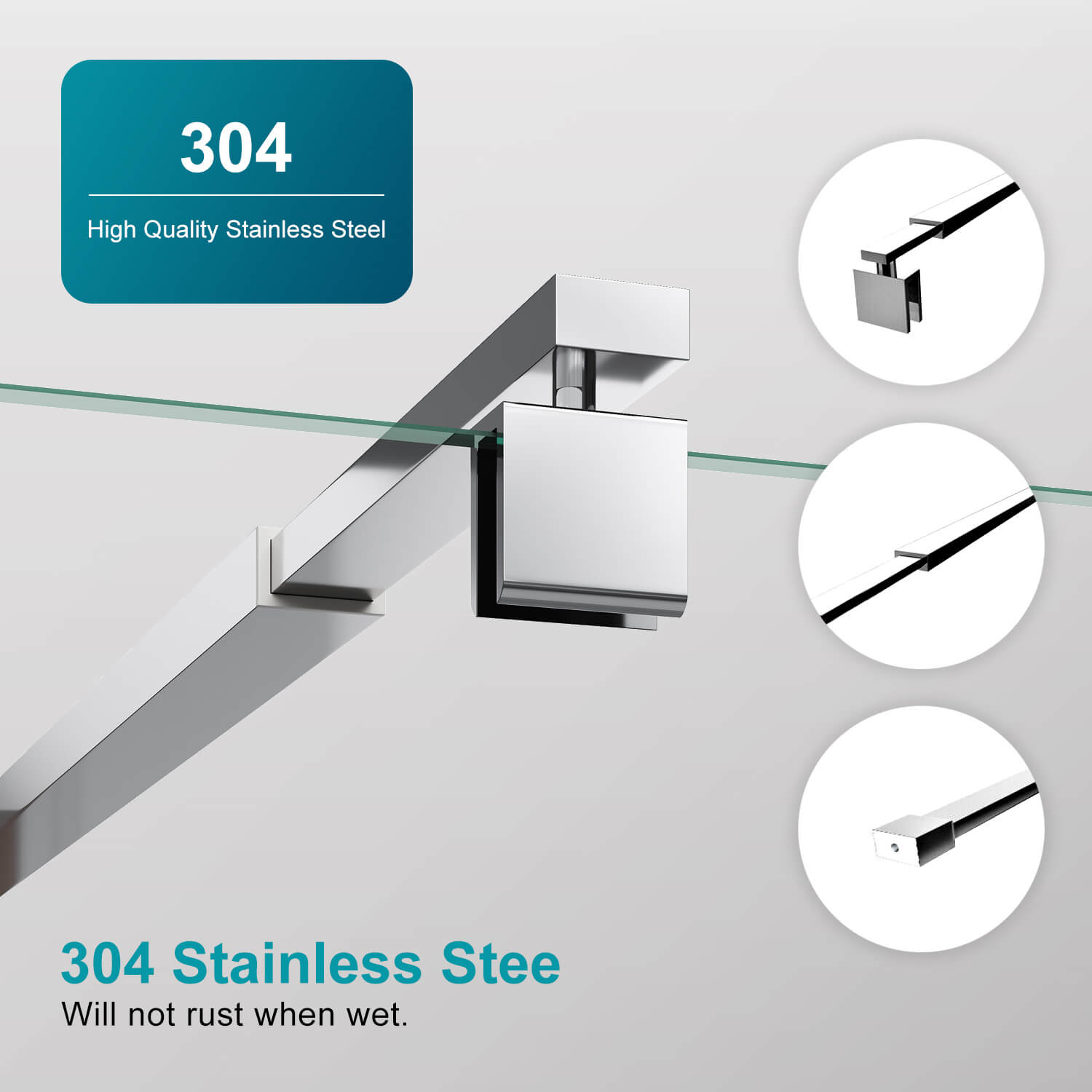 Adjustable length 700-1200mm Shower Screen Stainless Steel Support Bar Glass Panel Fixation - Elegant Showers AU