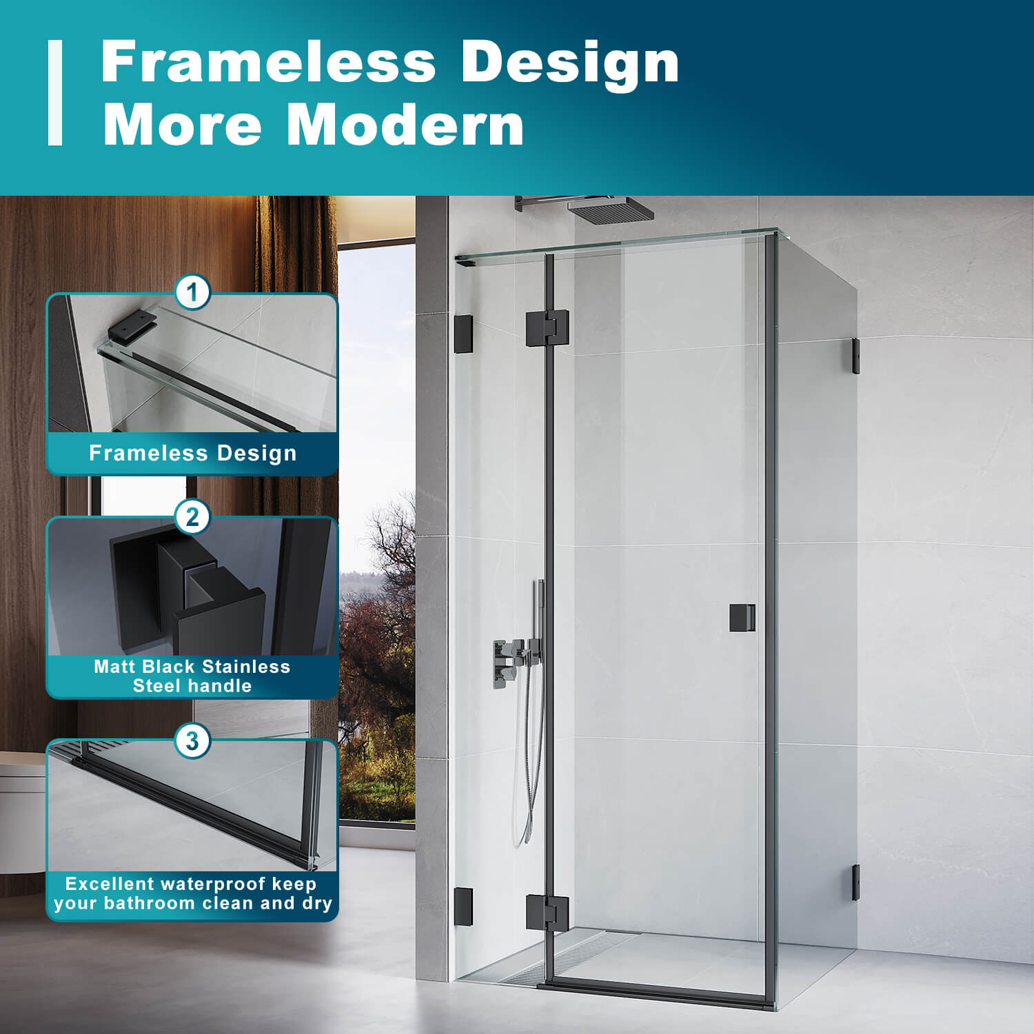 10mm Fully Frameless Shower Screen Enclosure Black