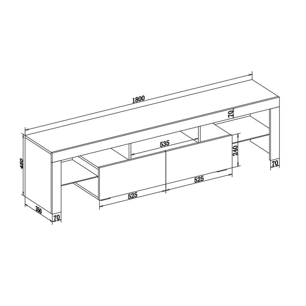 1800mm 16 Colors LED TV Entertainment Storage Unit White Dimensions