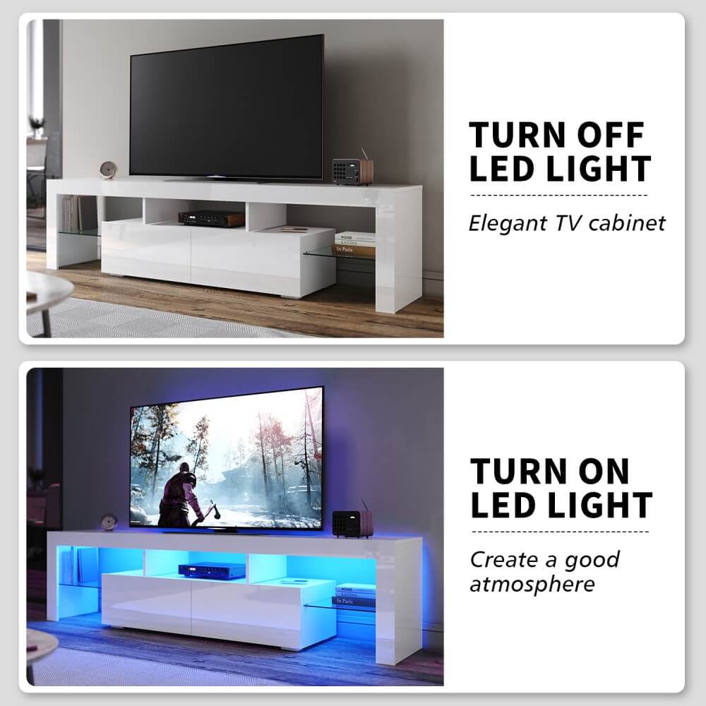 1800mm 16 Colors LED TV Entertainment Storage Unit White - Elegantshowers