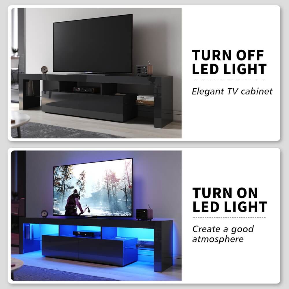 1800mm 16 Colors LED TV Entertainment Storage Unit Black - Elegantshowers