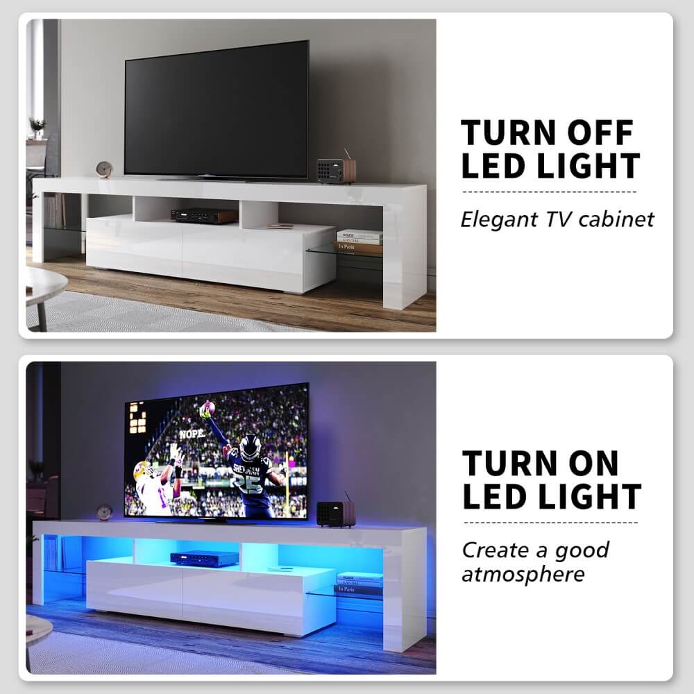 2000mm 16 Colors LED TV Entertainment Storage Unit White - Elegantshowers