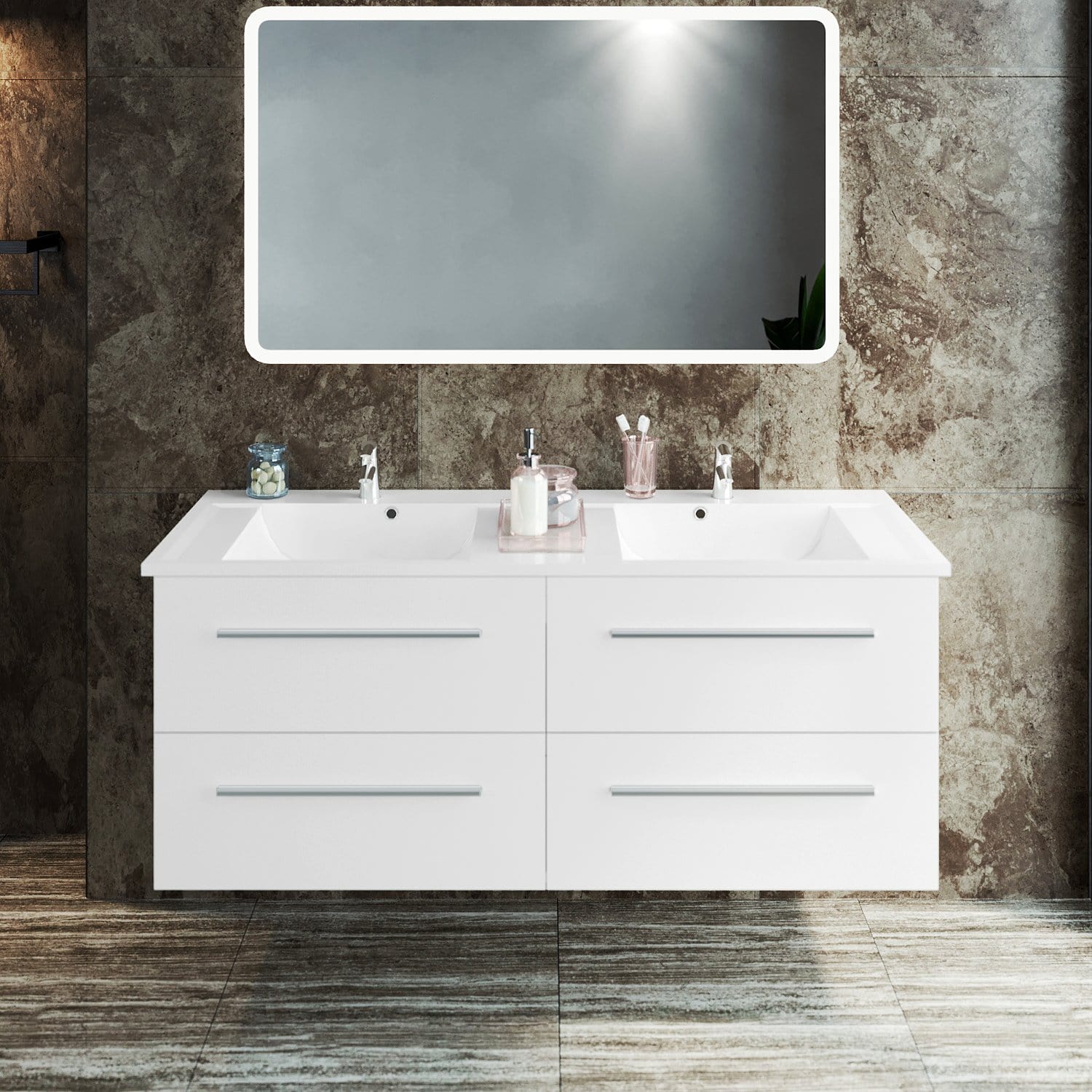 ELEGANT SHOWERS Bathroom Vanity Storage Cabinet Double Basin Sink 1205x465x498mm - Elegantshowers