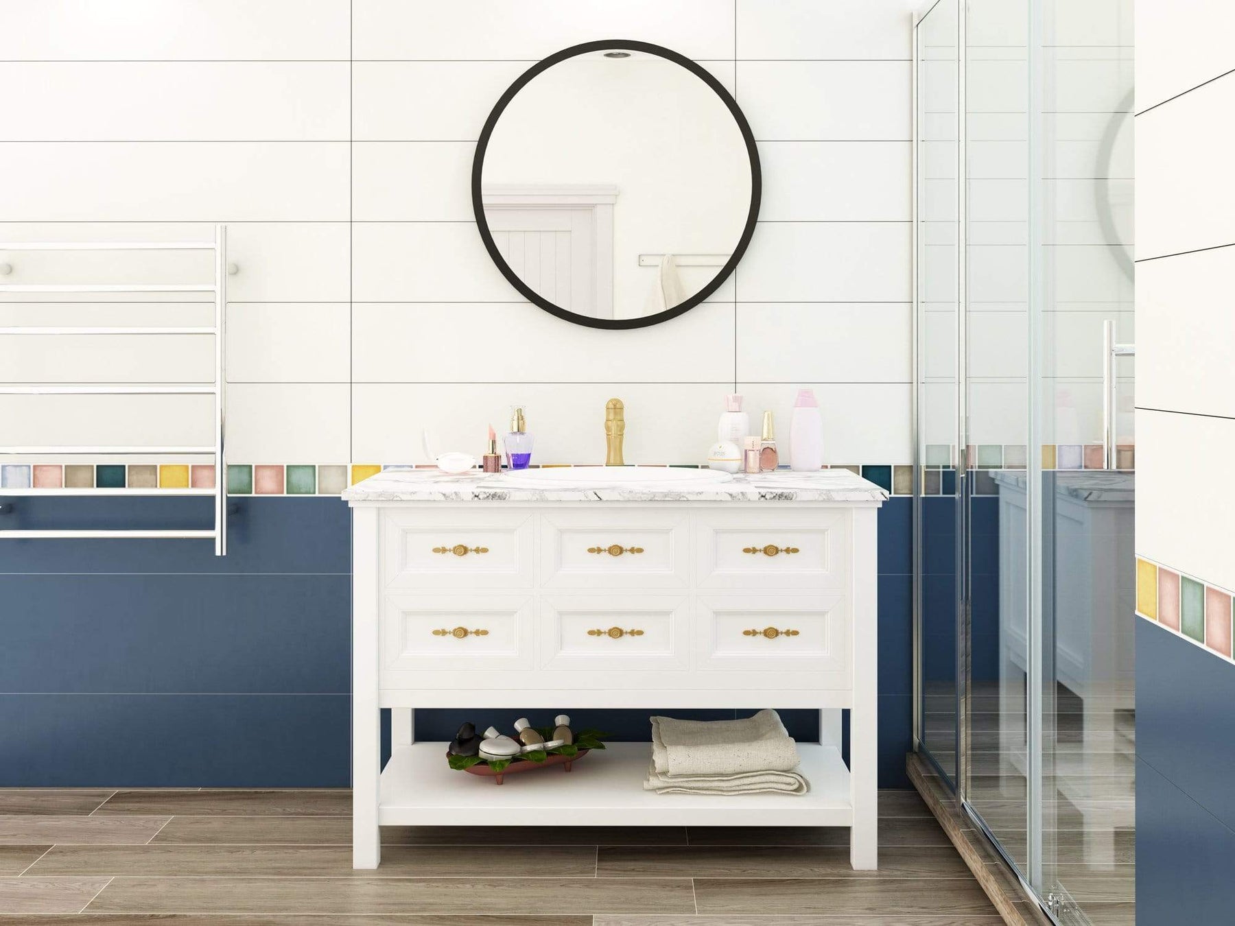 60/70cm Round Wall Mirror Metal Framed Bathroom Decor Leather Belt Optional - Elegantshowers