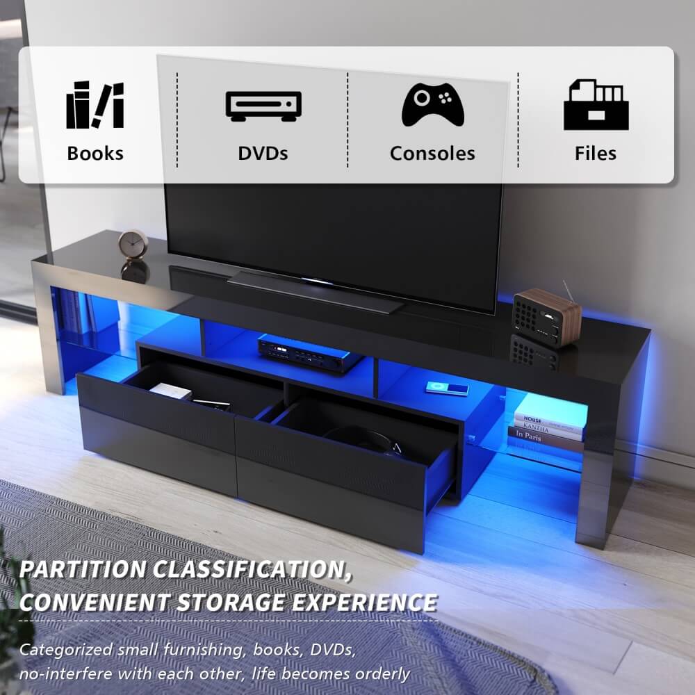 1800mm 16 Colors LED TV Entertainment Storage Unit Black - Elegantshowers