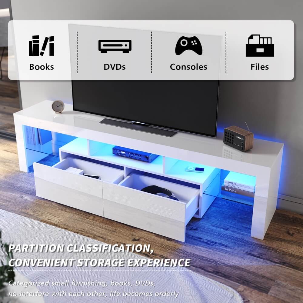 1800mm 16 Colors LED TV Entertainment Storage Unit White - Elegantshowers