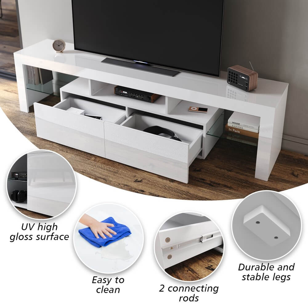 1800mm 16 Colors LED TV Entertainment Storage Unit White - Elegantshowers