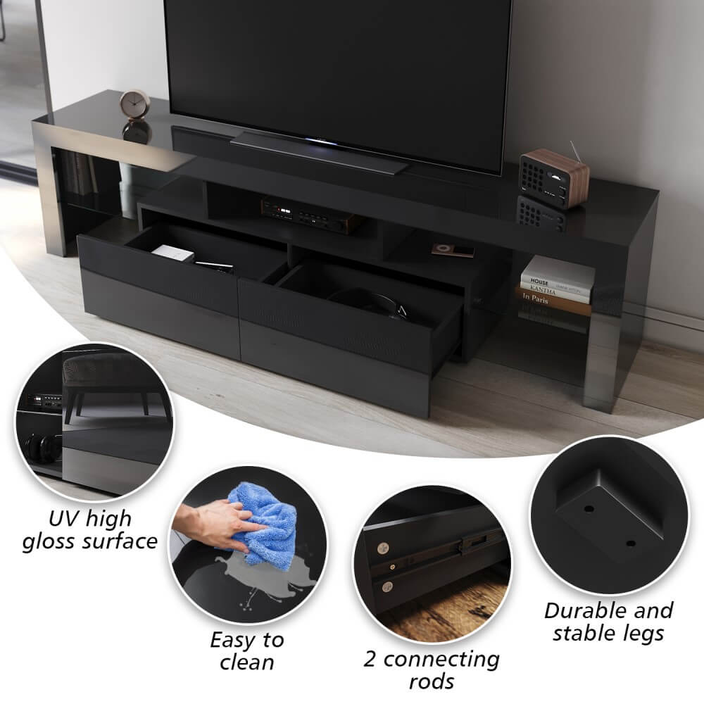 1800mm 16 Colors LED TV Entertainment Storage Unit Black - Elegantshowers