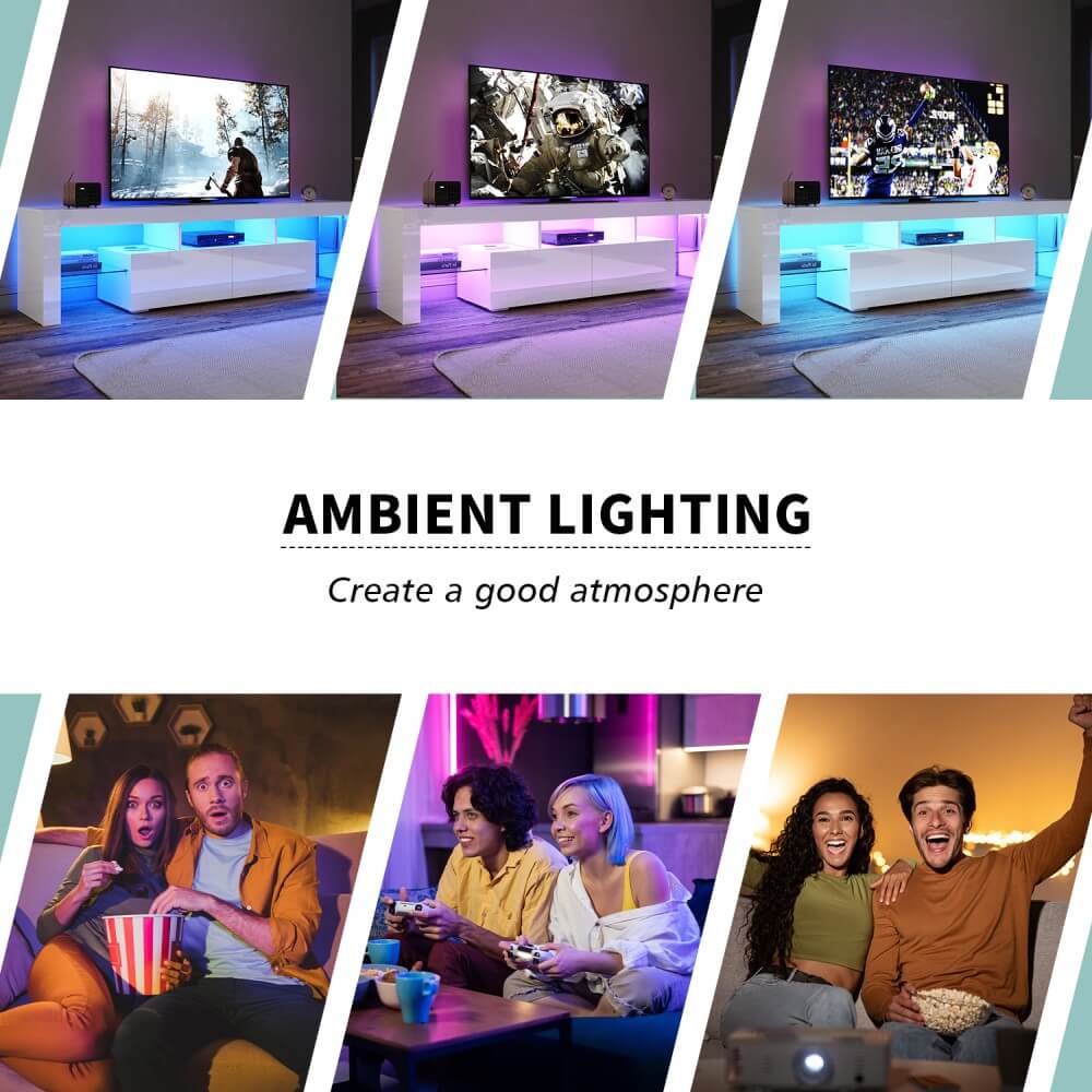 1800mm 16 Colors LED TV Entertainment Storage Unit White - Elegantshowers