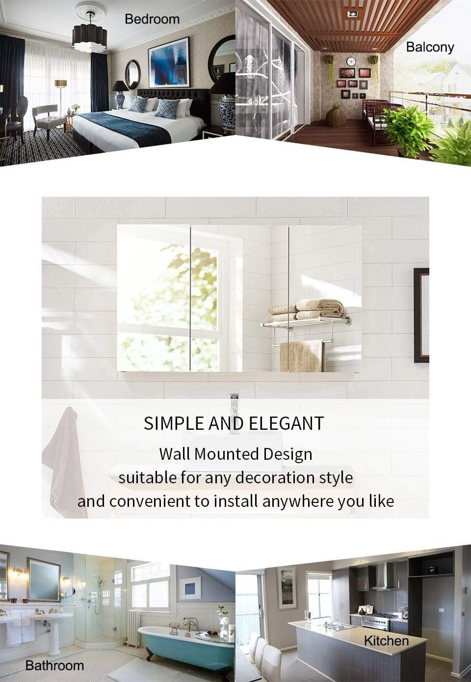 Bathroom Mirror Cabinet Vanity Shaving Storage Cupboard Wall Hung 350x670mm - Elegantshowers