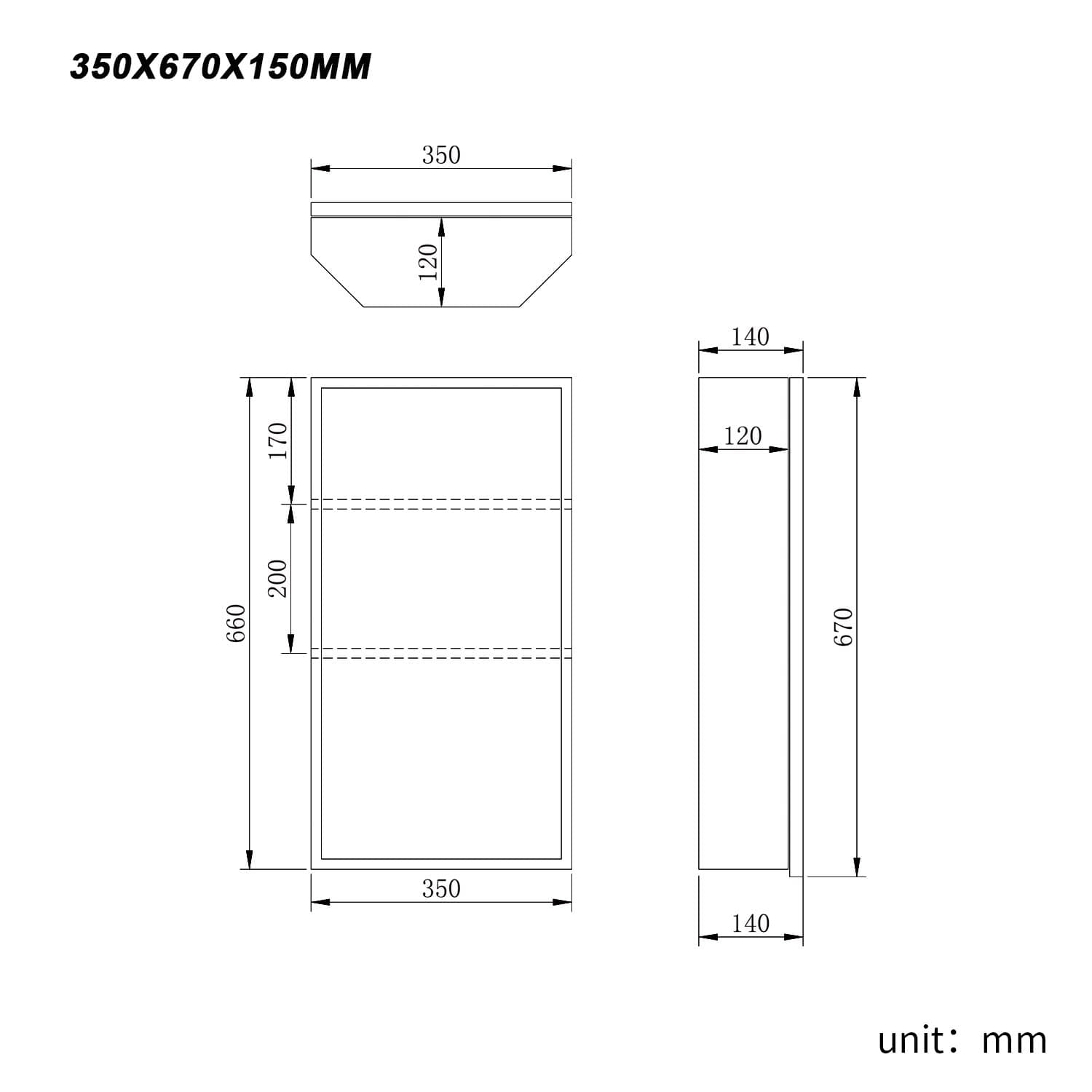 Bathroom Mirror Cabinet Vanity Shaving Storage Cupboard Wall Hung 350x670mm - Elegantshowers