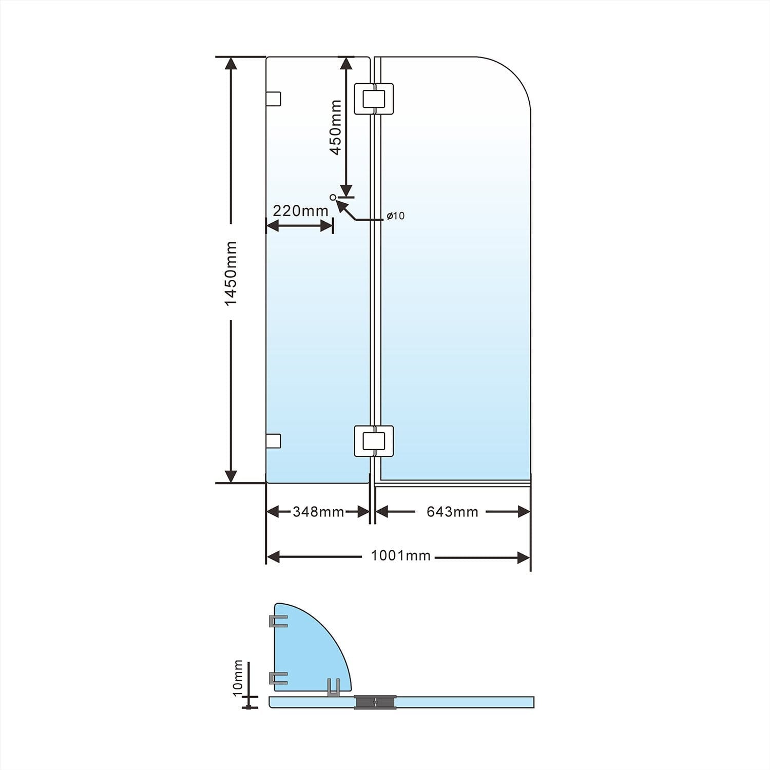 ELEGANT SHOWERS Over Bath Shower Screen Swing Glass Size Description- Elegantshowers