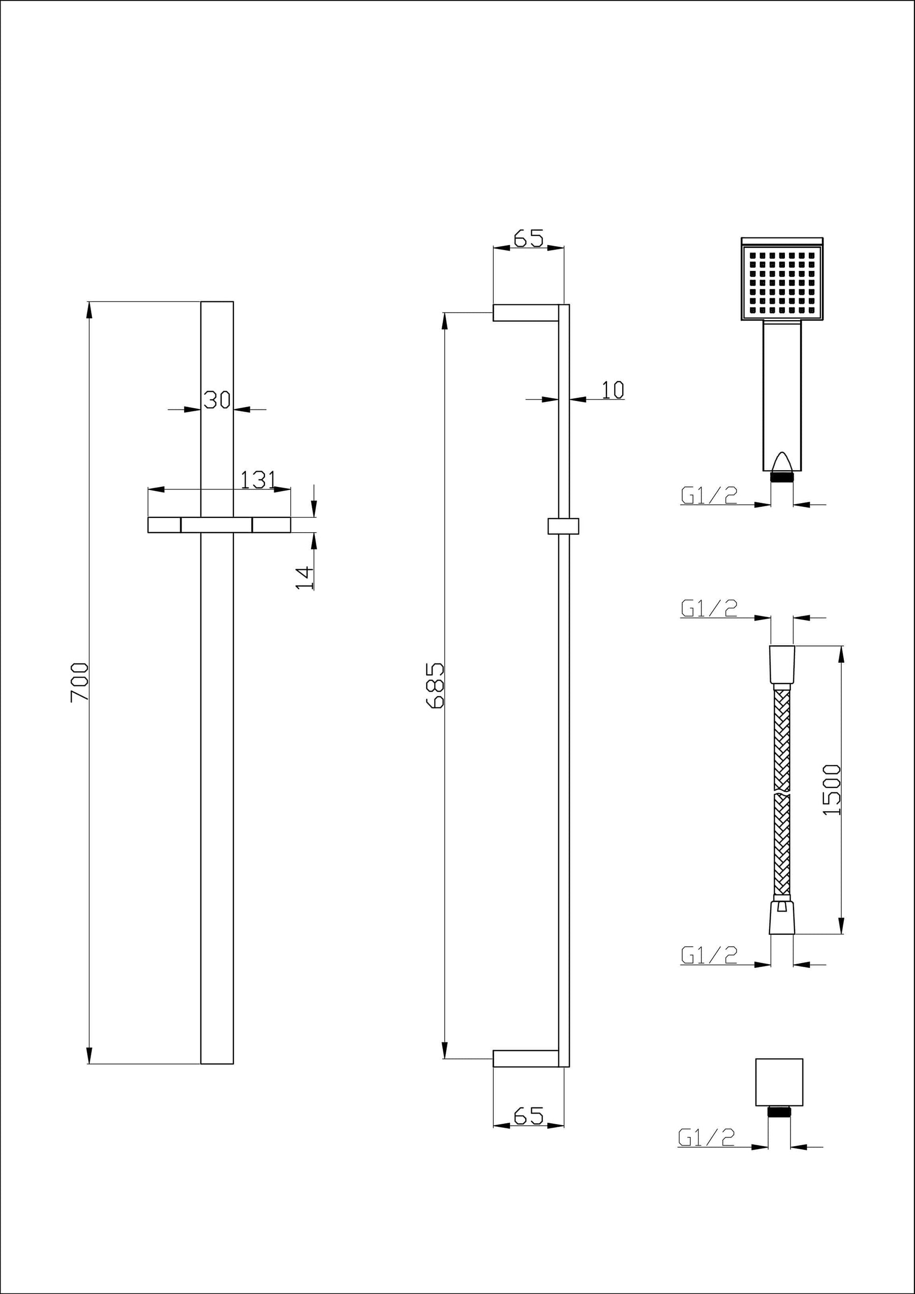 ELEGANT SHOWERS Square Hand Held Shower Head Spray Sliding Rail Set - Elegantshowers