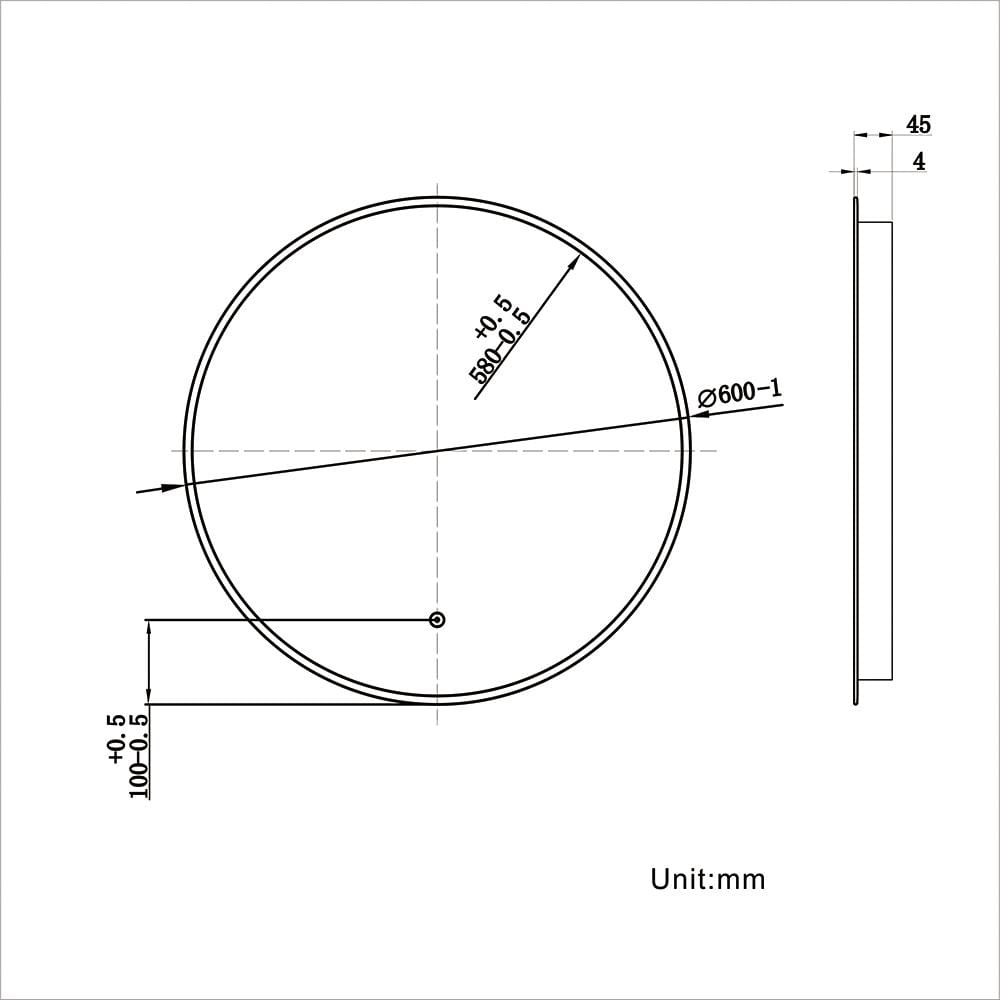 600x600mm Bathroom LED Round Mirror Touch Switch Anti Fogging Soft Yellow Light - Elegantshowers
