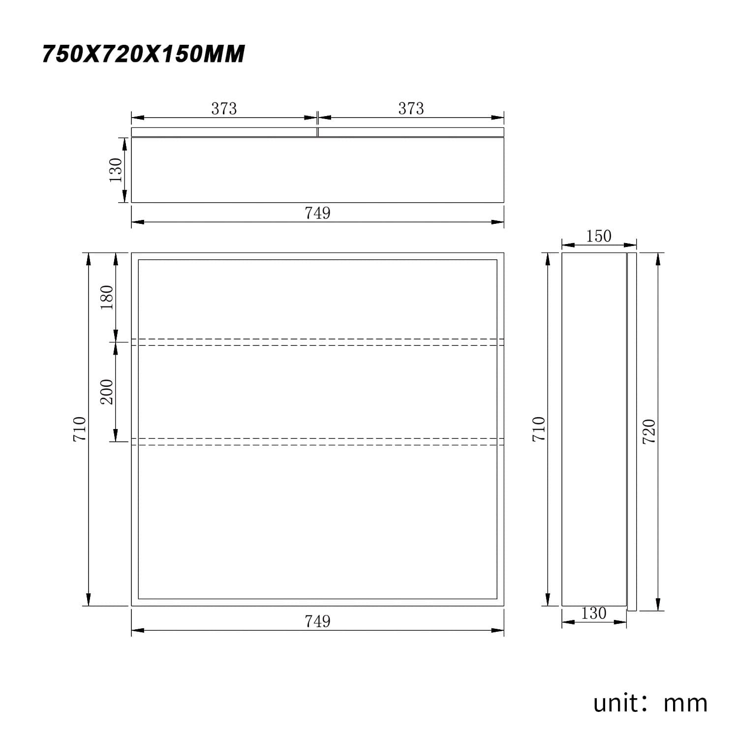 Bathroom Mirror Cabinet Storage Polished Stainless Steel Wall Mounted 750x150x710mm - Elegantshowers