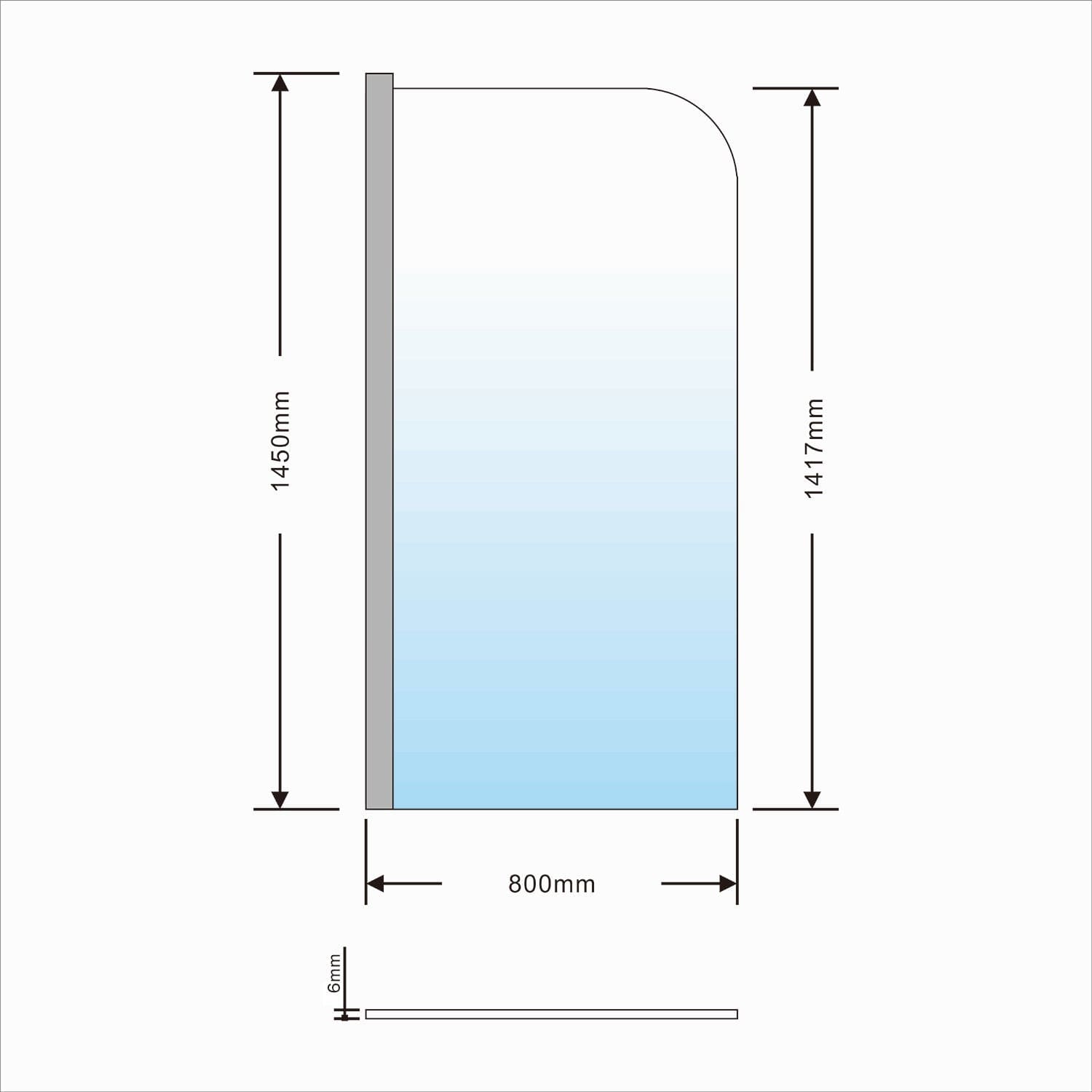 Frameless Over Bath Shower Screen Swing Panel 100% Failsafe 800x1450mm - Elegantshowers
