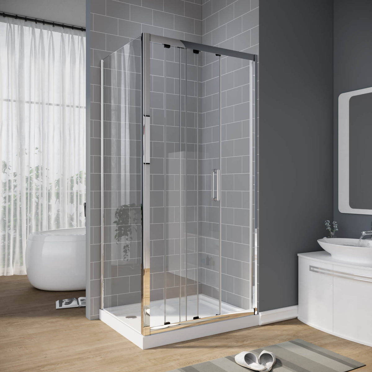 ELEGANT SHOWERS 3 Panel Sliding Door with Side panel Shower Enclosure - Elegantshowers