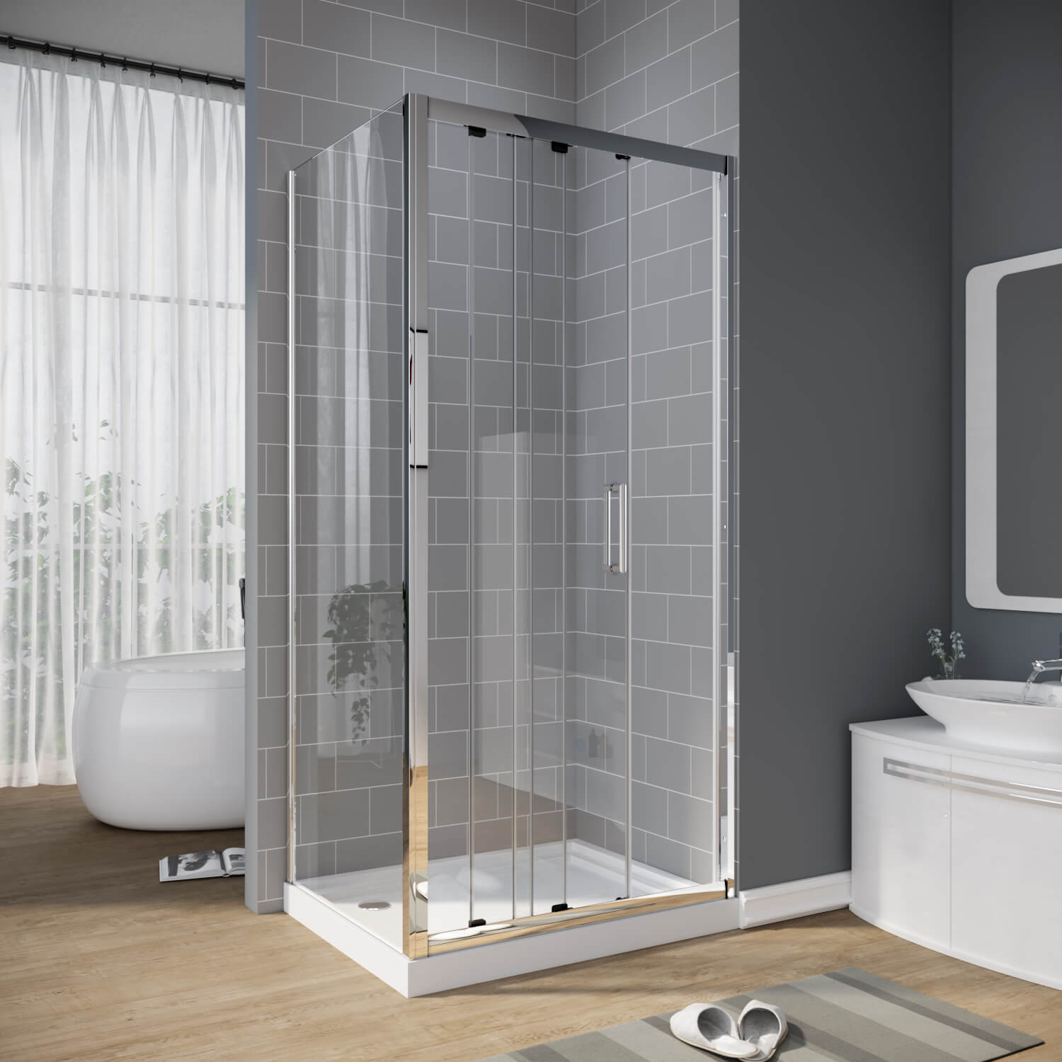 ELEGANT SHOWERS 3 Panel Sliding Door with Side panel Shower Enclosure - Elegantshowers