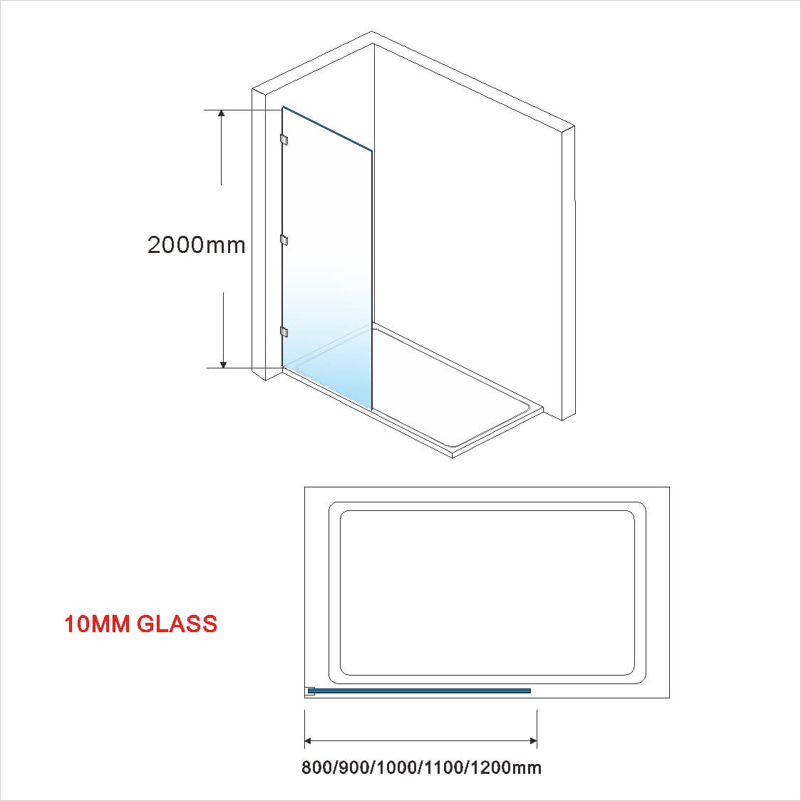 Elegant Showers Walk In Shower Frameless Screen Chrome Hardware Fixed Panel 10mm Toughened Glass - Elegantshowers