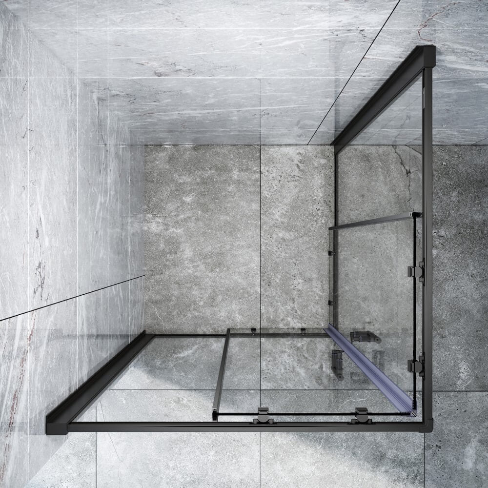 Black Framed Corner Rectangular Shower Enclosure with 2 Sliding Doors - top view