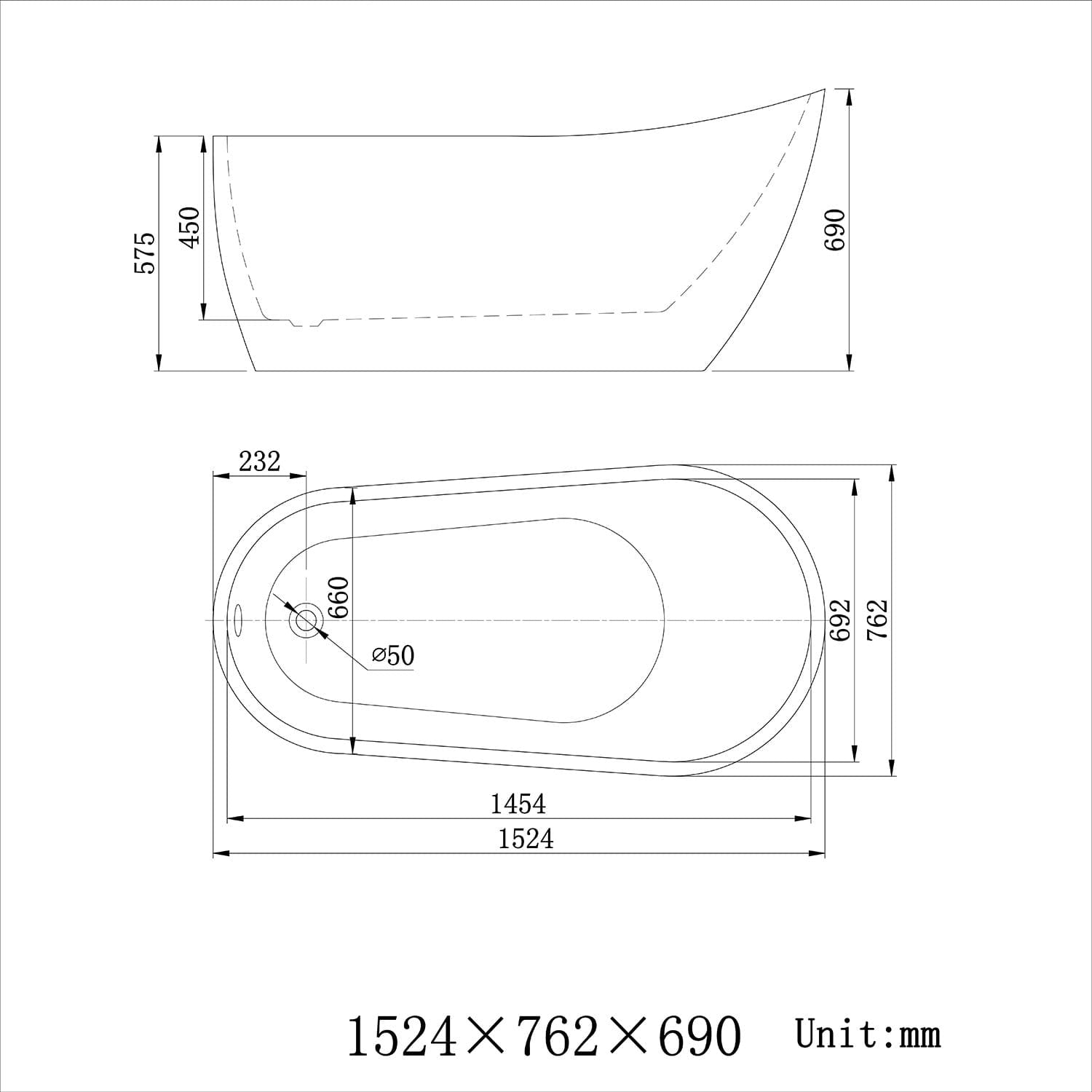 ELEGANT SHOWERS Bathroom Round Bath Tub Freestanding Acrylic-1500x700x600mm - Elegantshowers