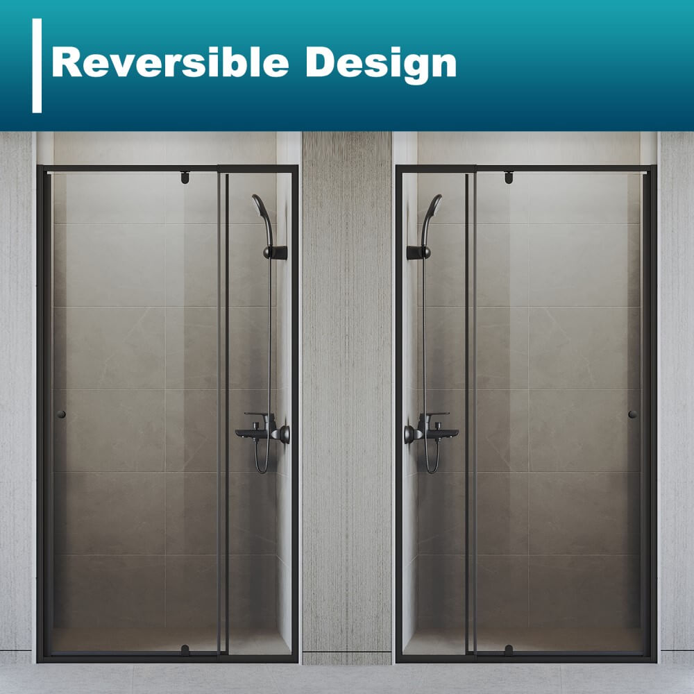 Elegant Showers Semi-Frameless Shower Screen Pivot Door Adjustable Black - Elegantshowers