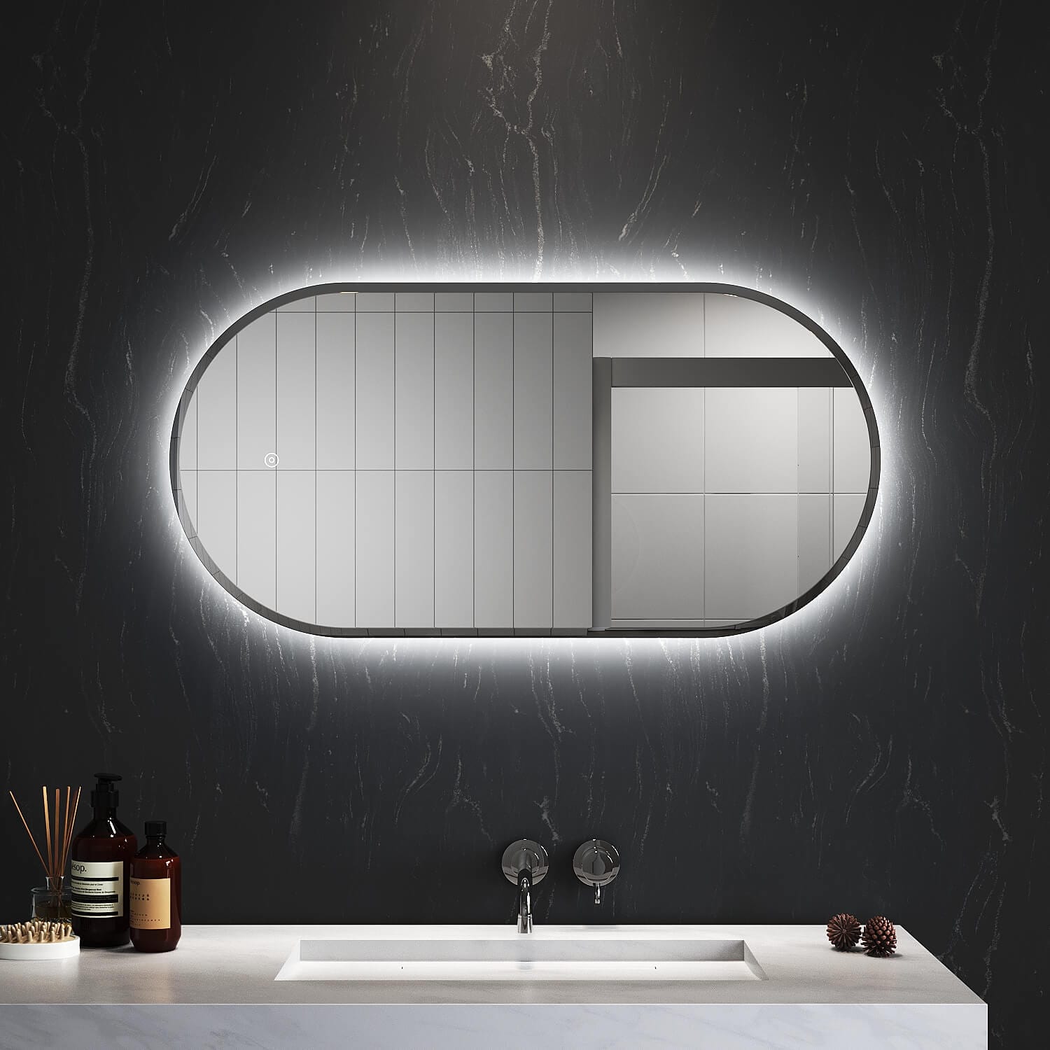 ELEGANT SHOWERS Anti-Fog Oval LED Illuminated Bathroom Mirror
