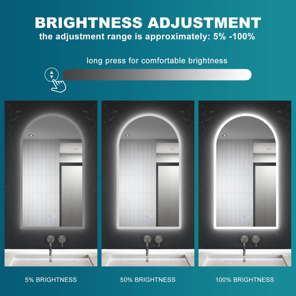 LED Mirror Bathroom Arch Vanity Mirror Light Dimmable Anti-Fog Wall Mounted - Elegantshowers