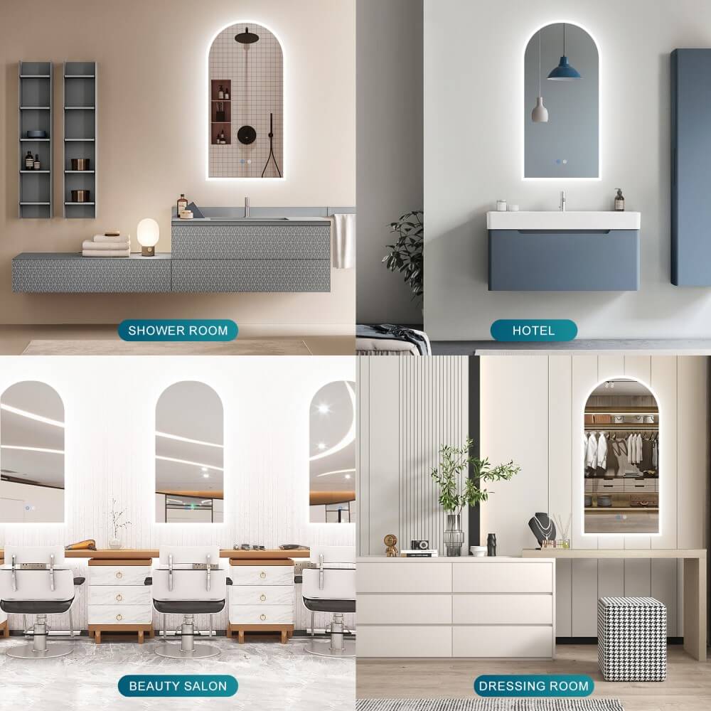 LED Mirror Bathroom Arch Vanity Mirror Light Dimmable Anti-Fog Wall Mounted - Elegantshowers