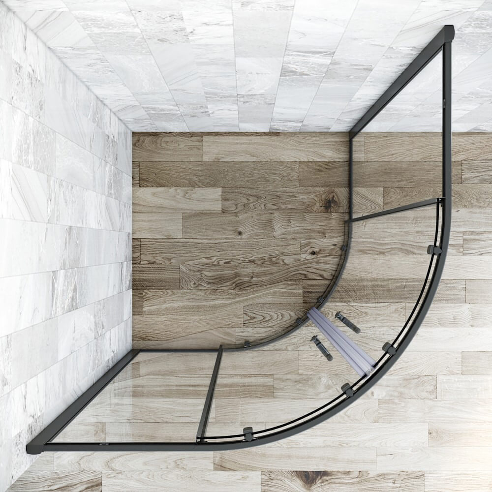 Top view of Curved Black Framed Sliding Shower Screen Enclosure