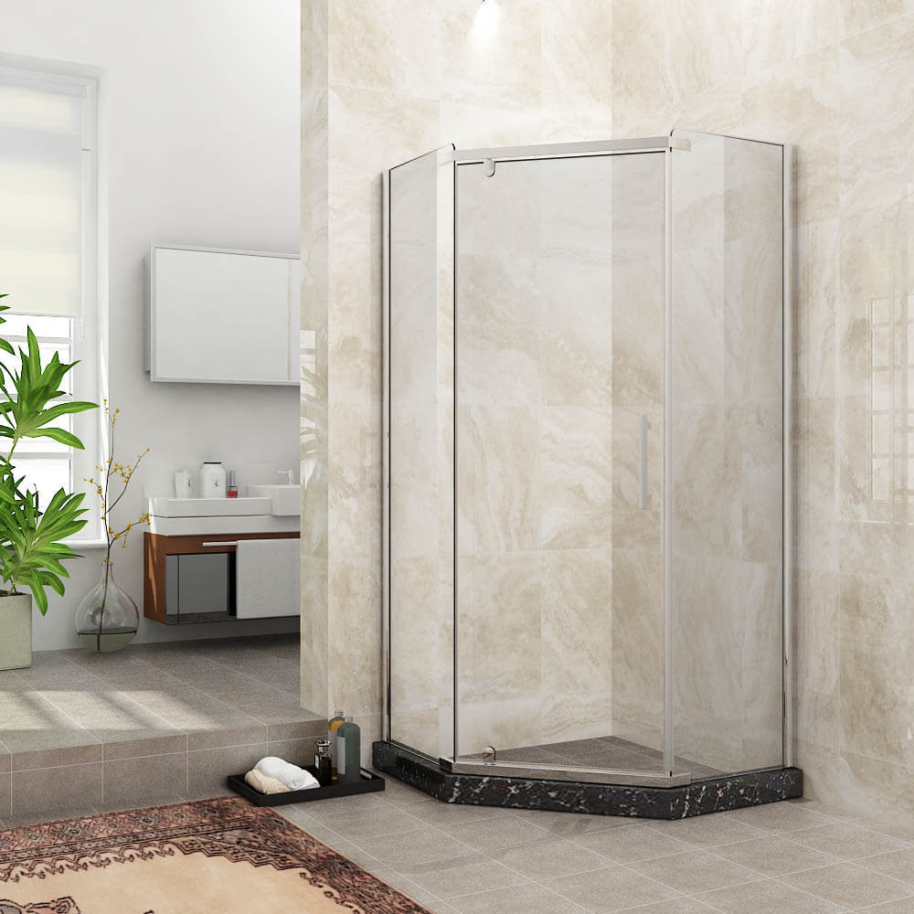 Semi Frameless Diamond Shower Screen, closed, Elegant Showers