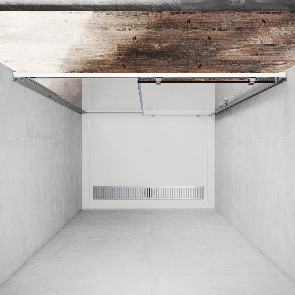 Top view of framed sliding shower door with 8mm glass
