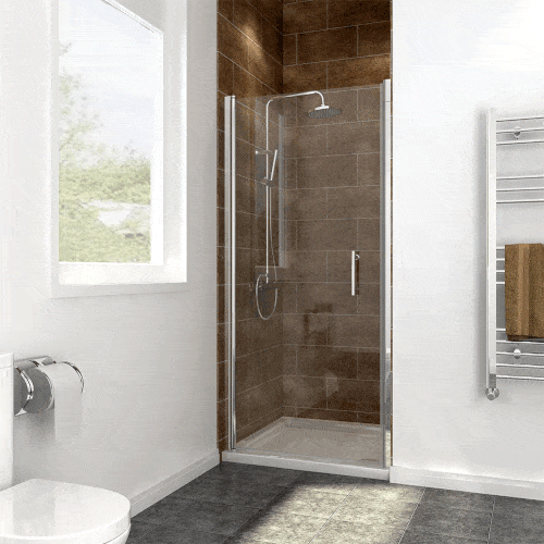 Dynamic display of frameless pivot shower door