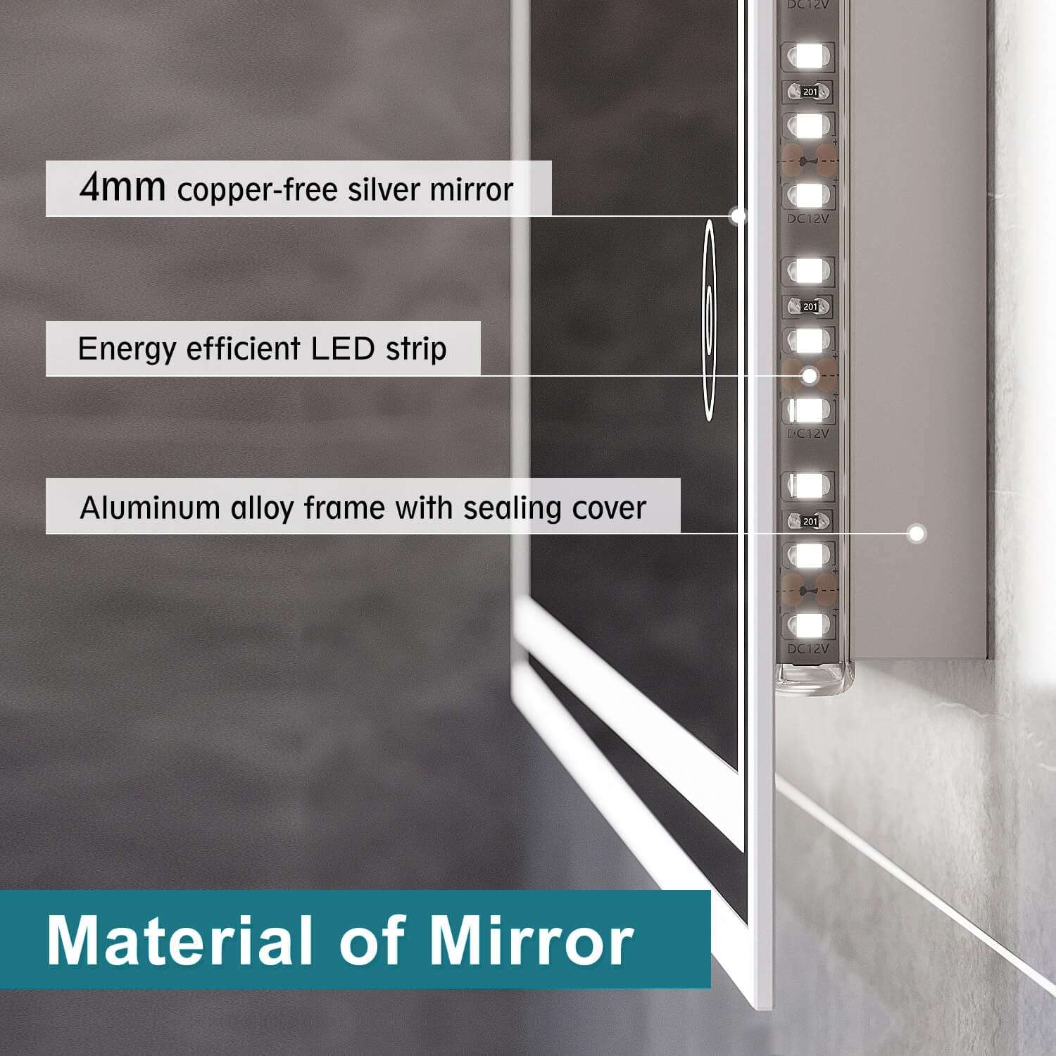 ELEGANT SHOWERS Anti-fog Clock LED Illuminated Bathroom Mirror