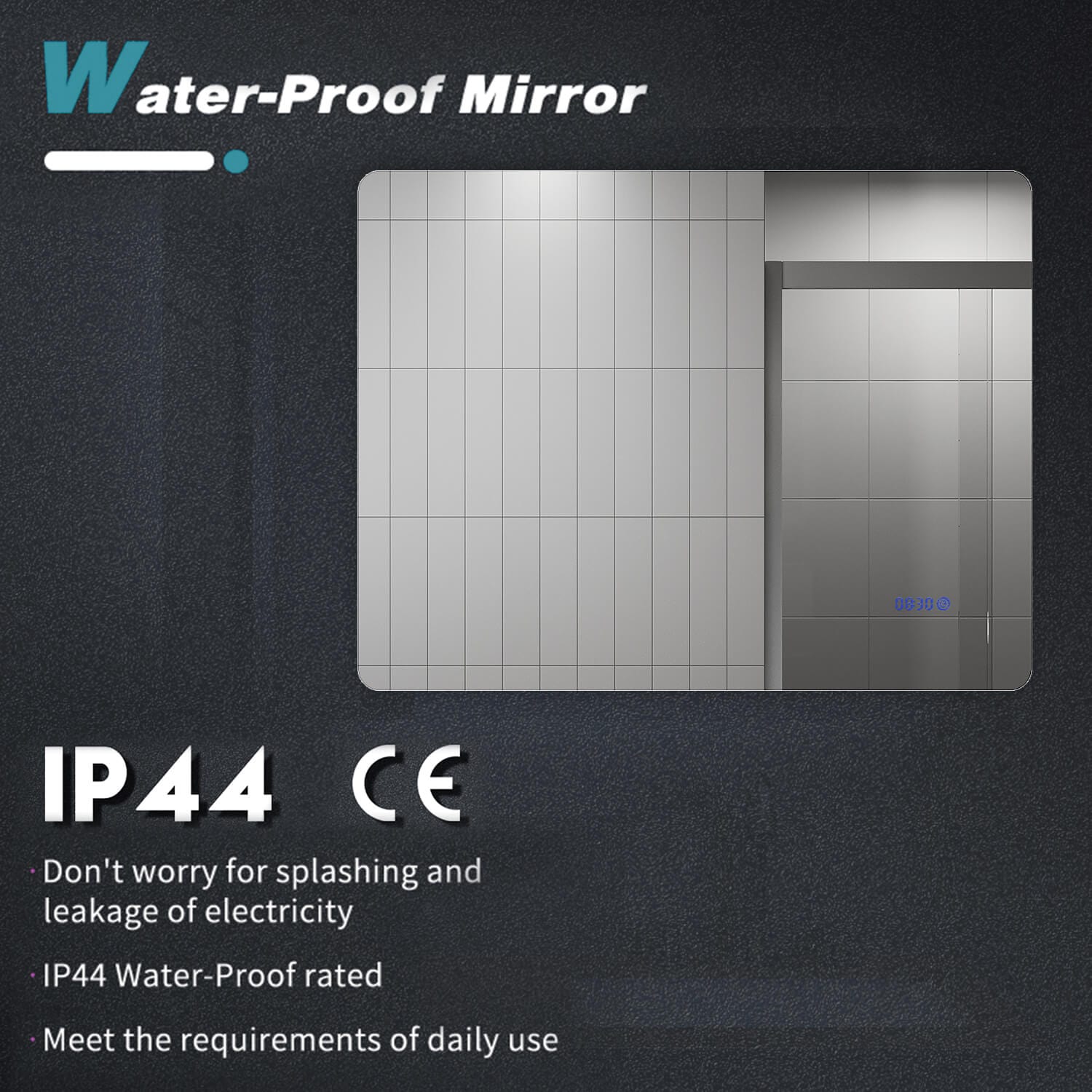 ELEGANT SHOWERS Anti-fog Clock LED Illuminated Bathroom Mirror